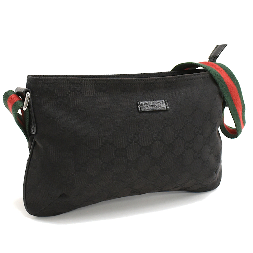 Gucci Crossbody Shoulder Bag GG Canvas Sherry Web Black